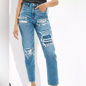 American Eagle Distressed Patched Mom Straight Jeans 2